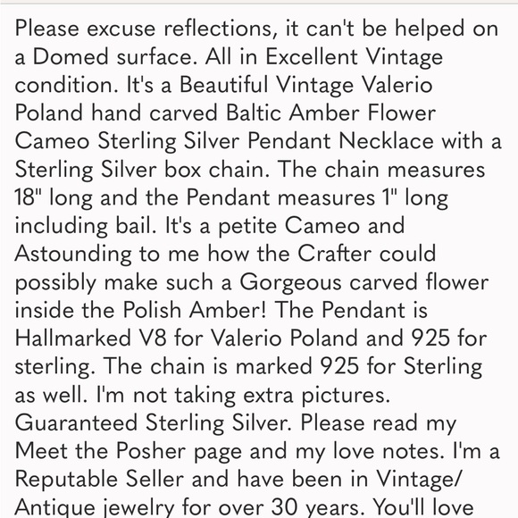 Vintage Valerio Poland hand carved Baltic Amber Flower Cameo w/Sterling boxchain - Picture 8 of 8